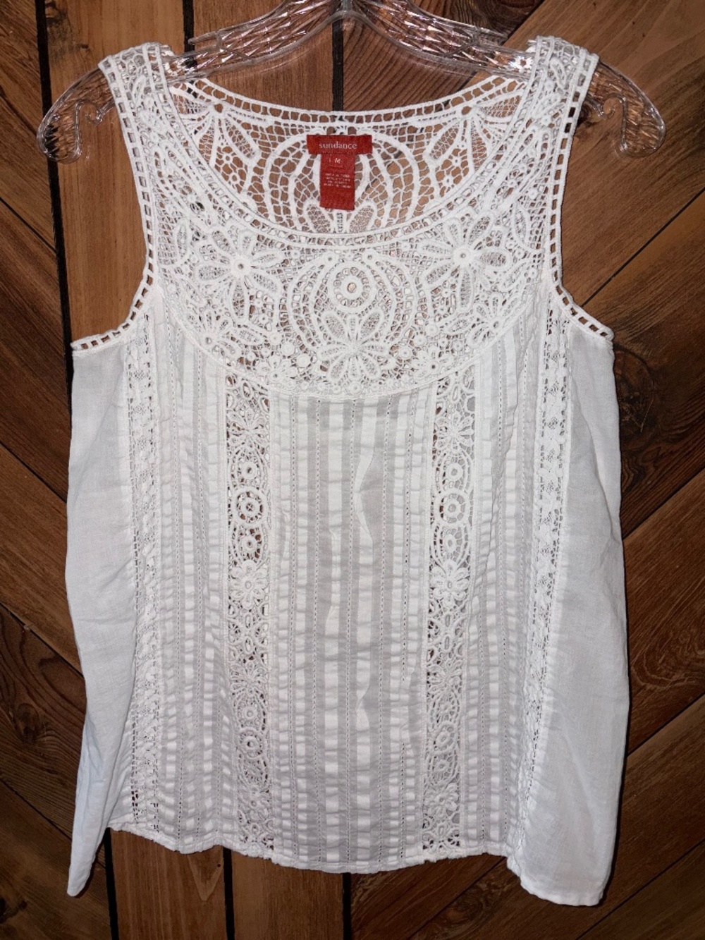 White SUNDANCE Floral Angel Lace Pintucked Tank Top